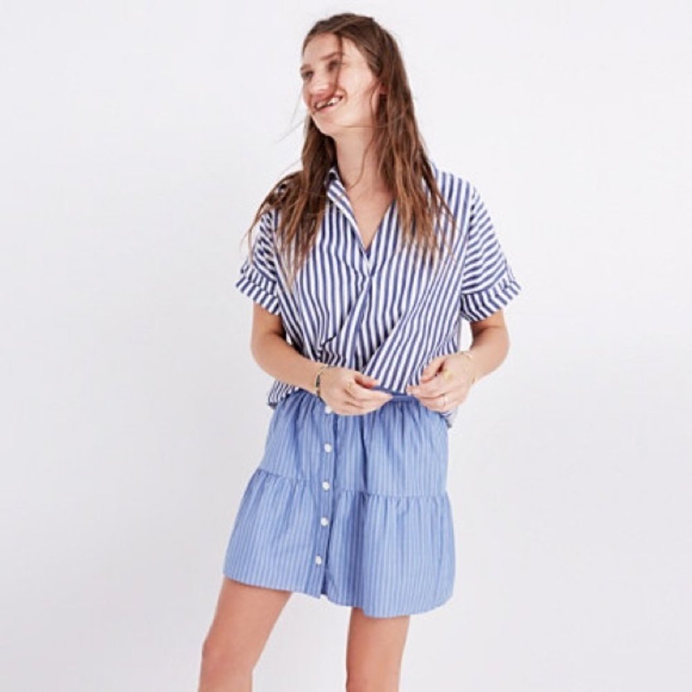 NWOT Madewell Bistro Blue Stripe Mini Skirt